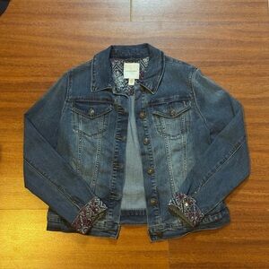 Dark Wash Denim Jacket with Paisley Lining